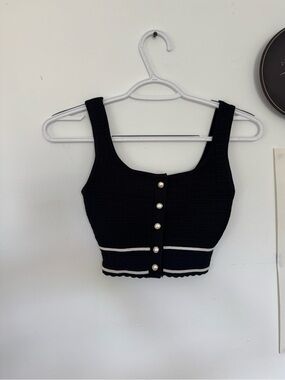 Aritzia Babaton Black Cropped Tank with Pearl Buttons